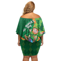 St Patrick's Day Hawaii Off Shoulder Short Dress Hauoli Maoli Funny Shaka Leprechaun LT14 - Polynesian Pride