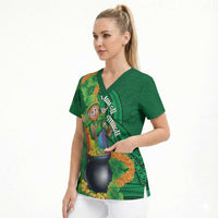 St Patrick's Day Hawaii Scrub Top Hauoli Maoli Funny Shaka Leprechaun LT14 - Polynesian Pride