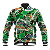 St Patrick's Day Palaka Hawaii Baseball Jacket Kukui Nut Pikake Lei Shamrock Dabbing Leprechaun LT14 Unisex Green - Polynesian Pride