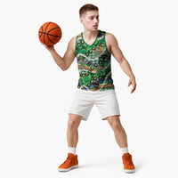 St Patrick's Day Palaka Hawaii Basketball Jersey Kukui Nut Pikake Lei Shamrock Dabbing Leprechaun LT14 - Polynesian Pride