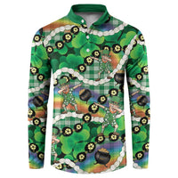 St Patrick's Day Palaka Hawaii Button Sweatshirt Kukui Nut Pikake Lei Shamrock Dabbing Leprechaun LT14 Green - Polynesian Pride