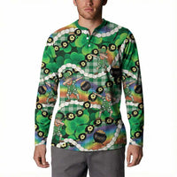 St Patrick's Day Palaka Hawaii Button Sweatshirt Kukui Nut Pikake Lei Shamrock Dabbing Leprechaun LT14 - Polynesian Pride
