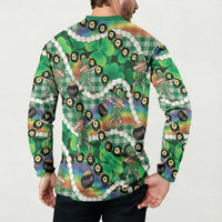 St Patrick's Day Palaka Hawaii Button Sweatshirt Kukui Nut Pikake Lei Shamrock Dabbing Leprechaun LT14 - Polynesian Pride