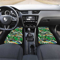 St Patrick's Day Palaka Hawaii Car Mats Kukui Nut Pikake Lei Shamrock Dabbing Leprechaun LT14 Set 2pcs - Front Green - Polynesian Pride