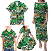 St Patrick's Day Palaka Hawaii Family Matching Puletasi and Hawaiian Shirt Kukui Nut Pikake Lei Shamrock Dabbing Leprechaun
