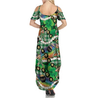 St Patrick's Day Palaka Hawaii Family Matching Summer Maxi Dress and Hawaiian Shirt Kukui Nut Pikake Lei Shamrock Dabbing Leprechaun
