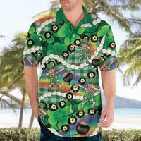 St Patrick's Day Palaka Hawaii Hawaiian Shirt Kukui Nut Pikake Lei Shamrock Dabbing Leprechaun
