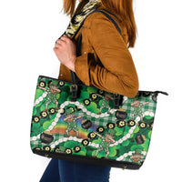 St Patrick's Day Palaka Hawaii Leather Tote Bag Kukui Nut Pikake Lei Shamrock Dabbing Leprechaun LT14 Green - Polynesian Pride