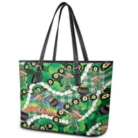 St Patrick's Day Palaka Hawaii Leather Tote Bag Kukui Nut Pikake Lei Shamrock Dabbing Leprechaun LT14 - Polynesian Pride