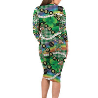 St Patrick's Day Palaka Hawaii Long Sleeve Bodycon Dress Kukui Nut Pikake Lei Shamrock Dabbing Leprechaun LT14 - Polynesian Pride