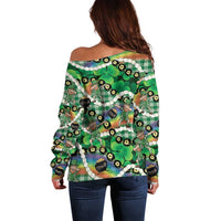 St Patrick's Day Palaka Hawaii Off Shoulder Sweater Kukui Nut Pikake Lei Shamrock Dabbing Leprechaun LT14 - Polynesian Pride