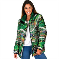 St Patrick's Day Palaka Hawaii Padded Jacket Kukui Nut Pikake Lei Shamrock Dabbing Leprechaun LT14 Women Green - Polynesian Pride