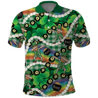 St Patrick's Day Palaka Hawaii Polo Shirt Kukui Nut Pikake Lei Shamrock Dabbing Leprechaun LT14 Green - Polynesian Pride