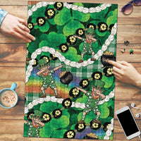 St Patrick's Day Palaka Hawaii Puzzle Kukui Nut Pikake Lei Shamrock Dabbing Leprechaun LT14 Green - Polynesian Pride