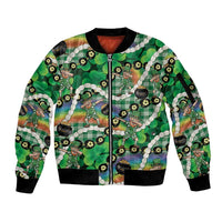 St Patrick's Day Palaka Hawaii Sleeve Zip Bomber Jacket Kukui Nut Pikake Lei Shamrock Dabbing Leprechaun LT14 Unisex Green - Polynesian Pride