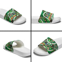 St Patrick's Day Palaka Hawaii Slide Sandals Kukui Nut Pikake Lei Shamrock Dabbing Leprechaun LT14 - Polynesian Pride