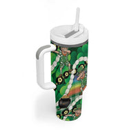 St Patrick's Day Palaka Hawaii Tumbler With Handle Kukui Nut Pikake Lei Shamrock Dabbing Leprechaun LT14 - Polynesian Pride