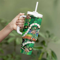 St Patrick's Day Palaka Hawaii Tumbler With Handle Kukui Nut Pikake Lei Shamrock Dabbing Leprechaun LT14 - Polynesian Pride