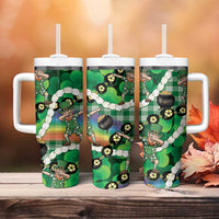 St Patrick's Day Palaka Hawaii Tumbler With Handle Kukui Nut Pikake Lei Shamrock Dabbing Leprechaun LT14 - Polynesian Pride