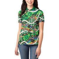 St Patrick's Day Palaka Hawaii Women Polo Shirt Kukui Nut Pikake Lei Shamrock Dabbing Leprechaun LT14 - Polynesian Pride