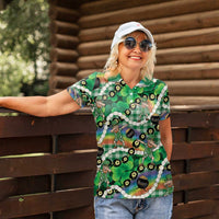 St Patrick's Day Palaka Hawaii Women Polo Shirt Kukui Nut Pikake Lei Shamrock Dabbing Leprechaun LT14 - Polynesian Pride