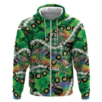 St Patrick's Day Palaka Hawaii Zip Hoodie Kukui Nut Pikake Lei Shamrock Dabbing Leprechaun LT14 Zip Hoodie Green - Polynesian Pride