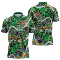 St Patrick's Day Palaka Hawaii Zipper Polo Shirt Kukui Nut Pikake Lei Shamrock Dabbing Leprechaun LT14 - Polynesian Pride