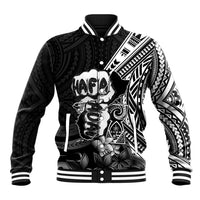 Hafa Adai Guam Discovery Day Baseball Jacket Chamorro Latte Stone Hand Black Version LT14 Unisex Black - Polynesian Pride