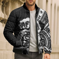 Hafa Adai Guam Discovery Day Bomber Puffer Jacket Chamorro Latte Stone Hand Black Version LT14 - Polynesian Pride