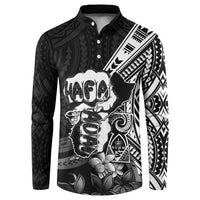 Hafa Adai Guam Discovery Day Button Sweatshirt Chamorro Latte Stone Hand Black Version LT14 Black - Polynesian Pride