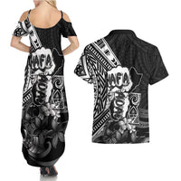 Hafa Adai Guam Discovery Day Couples Matching Summer Maxi Dress and Hawaiian Shirt Chamorro Latte Stone Hand Black Version LT14 - Polynesian Pride