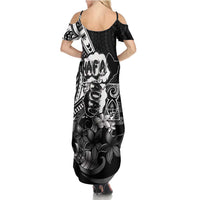 Hafa Adai Guam Discovery Day Family Matching Summer Maxi Dress and Hawaiian Shirt Chamorro Latte Stone Hand Black Version