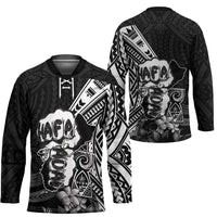Hafa Adai Guam Discovery Day Hockey Jersey Chamorro Latte Stone Hand Black Version LT14 - Polynesian Pride