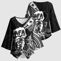 Hafa Adai Guam Discovery Day Kimono Sleeve Blouse Chamorro Latte Stone Hand Black Version LT14 - Polynesian Pride