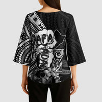 Hafa Adai Guam Discovery Day Kimono Sleeve Blouse Chamorro Latte Stone Hand Black Version LT14 - Polynesian Pride