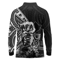 Hafa Adai Guam Discovery Day Long Sleeve Polo Shirt Chamorro Latte Stone Hand Black Version LT14 - Polynesian Pride