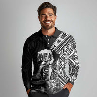 Hafa Adai Guam Discovery Day Long Sleeve Polo Shirt Chamorro Latte Stone Hand Black Version LT14 - Polynesian Pride