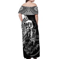 Hafa Adai Guam Discovery Day Off Shoulder Maxi Dress Chamorro Latte Stone Hand Black Version LT14 - Polynesian Pride