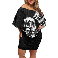 Hafa Adai Guam Discovery Day Off Shoulder Short Dress Chamorro Latte Stone Hand Black Version LT14 Women Black - Polynesian Pride
