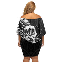 Hafa Adai Guam Discovery Day Off Shoulder Short Dress Chamorro Latte Stone Hand Black Version LT14 - Polynesian Pride