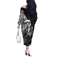 Hafa Adai Guam Discovery Day Off The Shoulder Long Sleeve Dress Chamorro Latte Stone Hand Black Version LT14 - Polynesian Pride