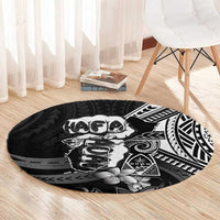 Hafa Adai Guam Discovery Day Round Carpet Chamorro Latte Stone Hand Black Version LT14 - Polynesian Pride