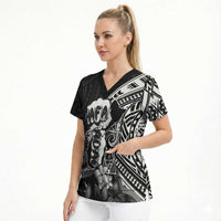 Hafa Adai Guam Discovery Day Scrub Top Chamorro Latte Stone Hand Black Version LT14 - Polynesian Pride
