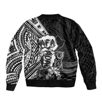 Hafa Adai Guam Discovery Day Sleeve Zip Bomber Jacket Chamorro Latte Stone Hand Black Version LT14 - Polynesian Pride