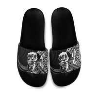 Hafa Adai Guam Discovery Day Slide Sandals Chamorro Latte Stone Hand Black Version LT14 Black - Polynesian Pride