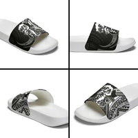 Hafa Adai Guam Discovery Day Slide Sandals Chamorro Latte Stone Hand Black Version LT14 - Polynesian Pride