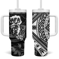Hafa Adai Guam Discovery Day Tumbler With Handle Chamorro Latte Stone Hand Black Version LT14 One Size: 40 oz Black - Polynesian Pride