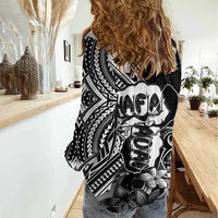 Hafa Adai Guam Discovery Day Women Casual Shirt Chamorro Latte Stone Hand Black Version LT14 - Polynesian Pride