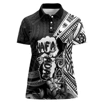 Hafa Adai Guam Discovery Day Women Polo Shirt Chamorro Latte Stone Hand Black Version LT14 Female Black - Polynesian Pride