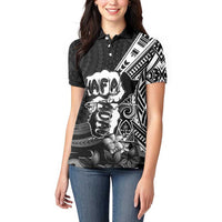 Hafa Adai Guam Discovery Day Women Polo Shirt Chamorro Latte Stone Hand Black Version LT14 - Polynesian Pride